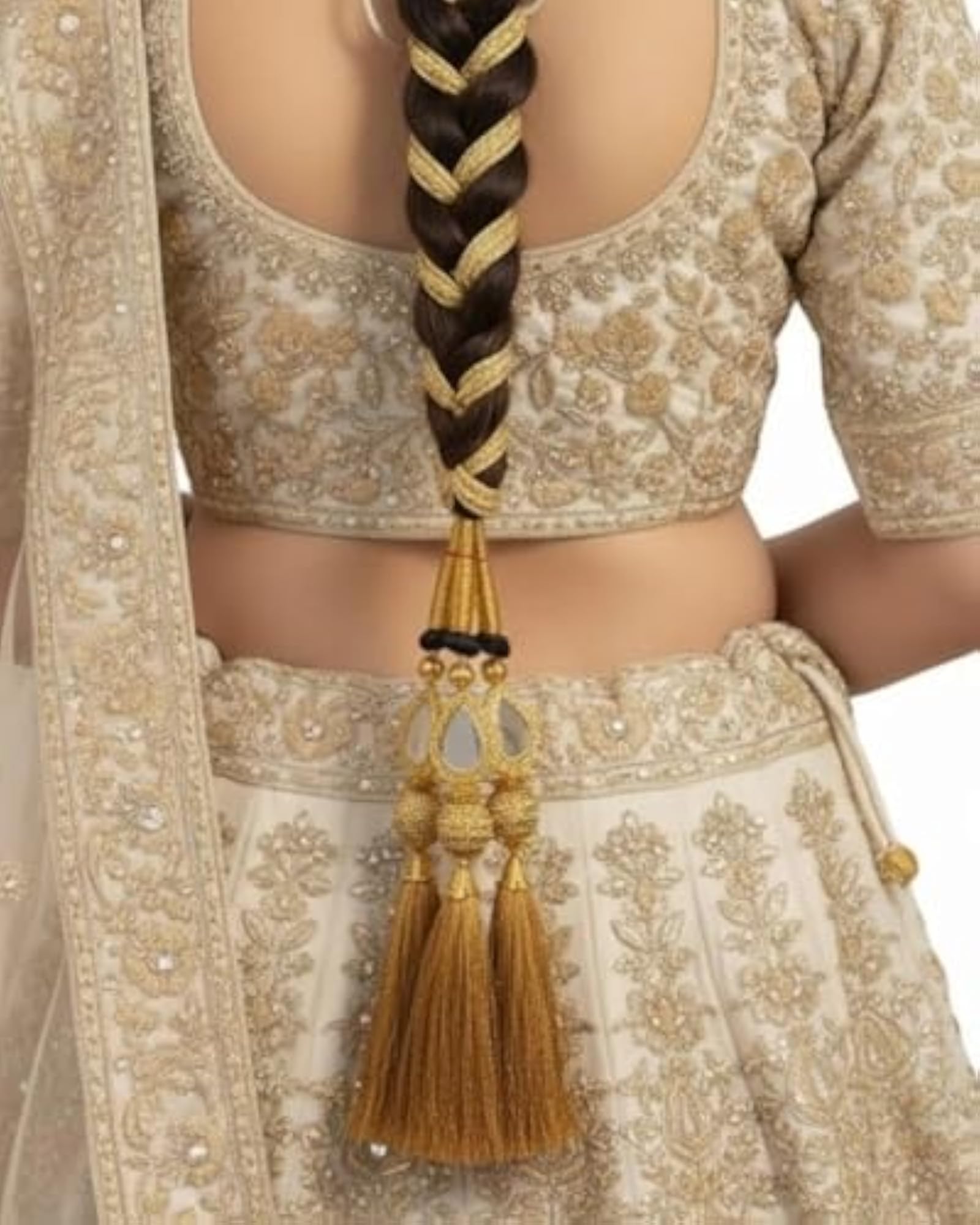 Heavy Lace Design Parandi with Golden Gotapatti Dori, Hair Accessory